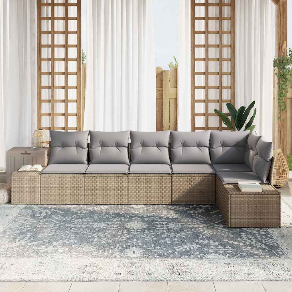 Garten-Sofa-Set mit Kissen 6 pcs Beige und Hellgrau